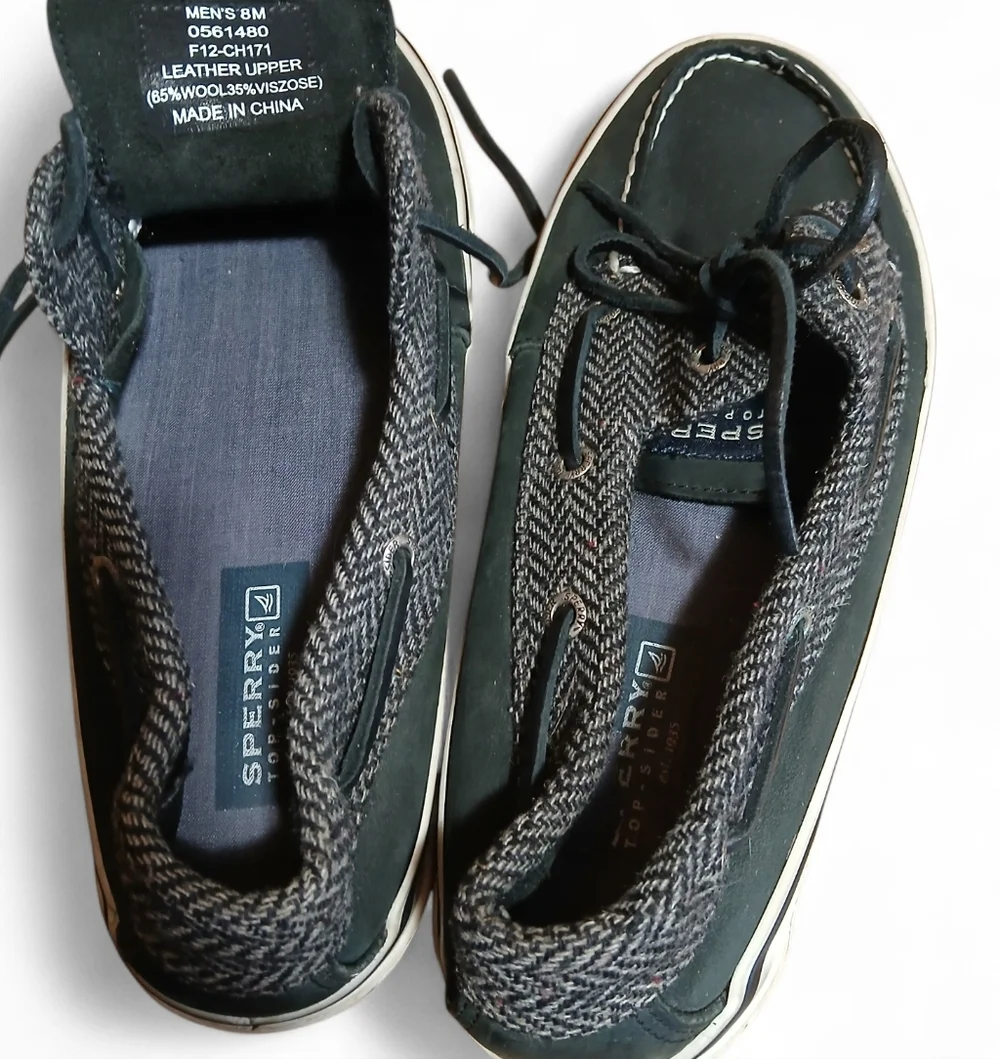 Sperry Men's Size 8 Wool Blend Upper Black Boat Shoes